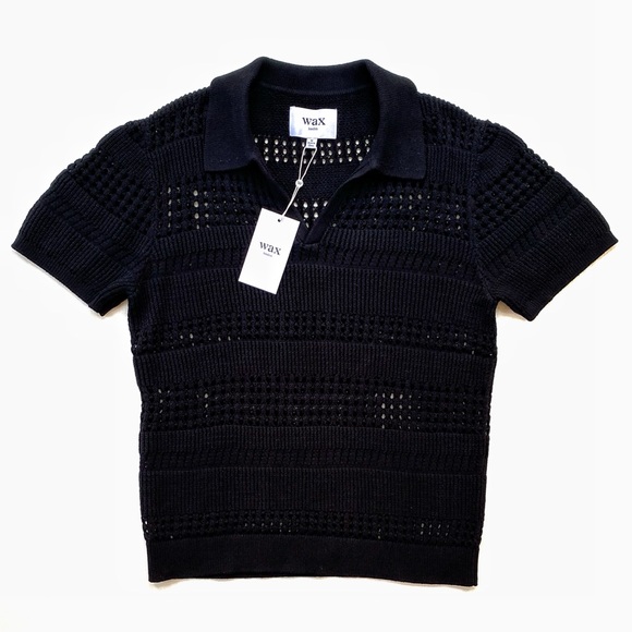 NWT Wax London Siena Black Pointelle Knitted Polo - Picture 1 of 3